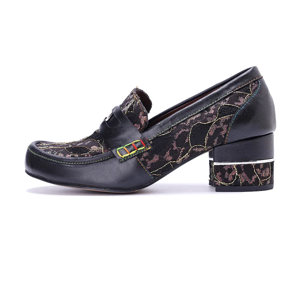 Vintage Leather Block Heel Loafers | Mint Crush