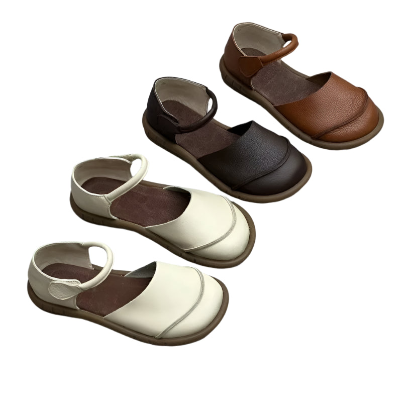 Retro Leather Flat Sandals – Handmade Comfort Style | Mint Crush