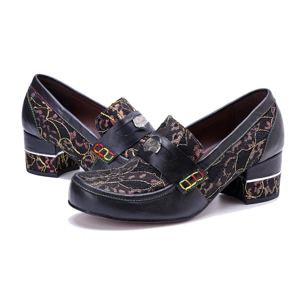 Vintage Leather Block Heel Loafers | Mint Crush