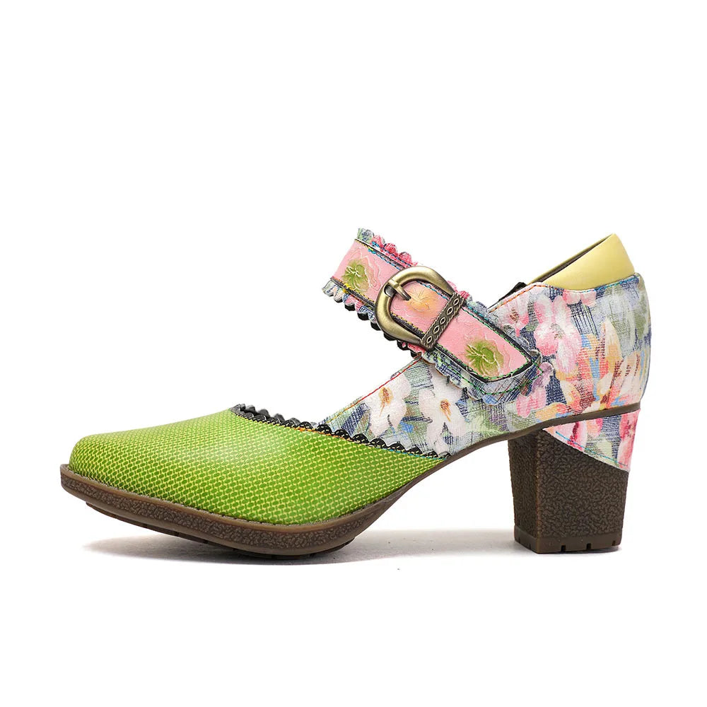 Retro Leather Mary Jane Heels