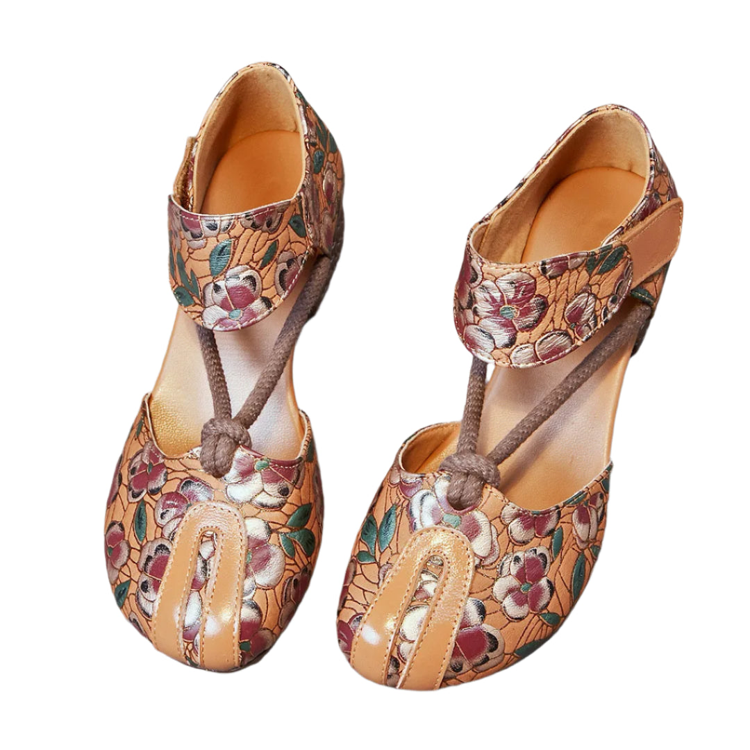 Retro Low Heel Leather Ballet Pumps – Handmade Comfort | Mint Crush
