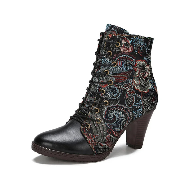 High Heel Retro Chic Boots – Handmade Leather | Mint Crush
