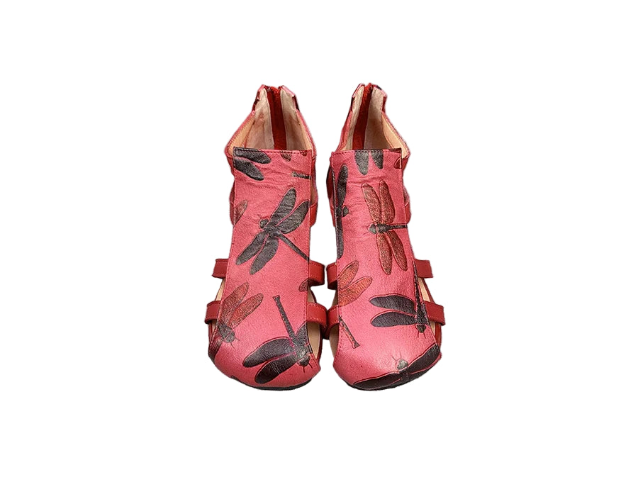 Retro Dragonfly Leather Sandals – Handmade Flats