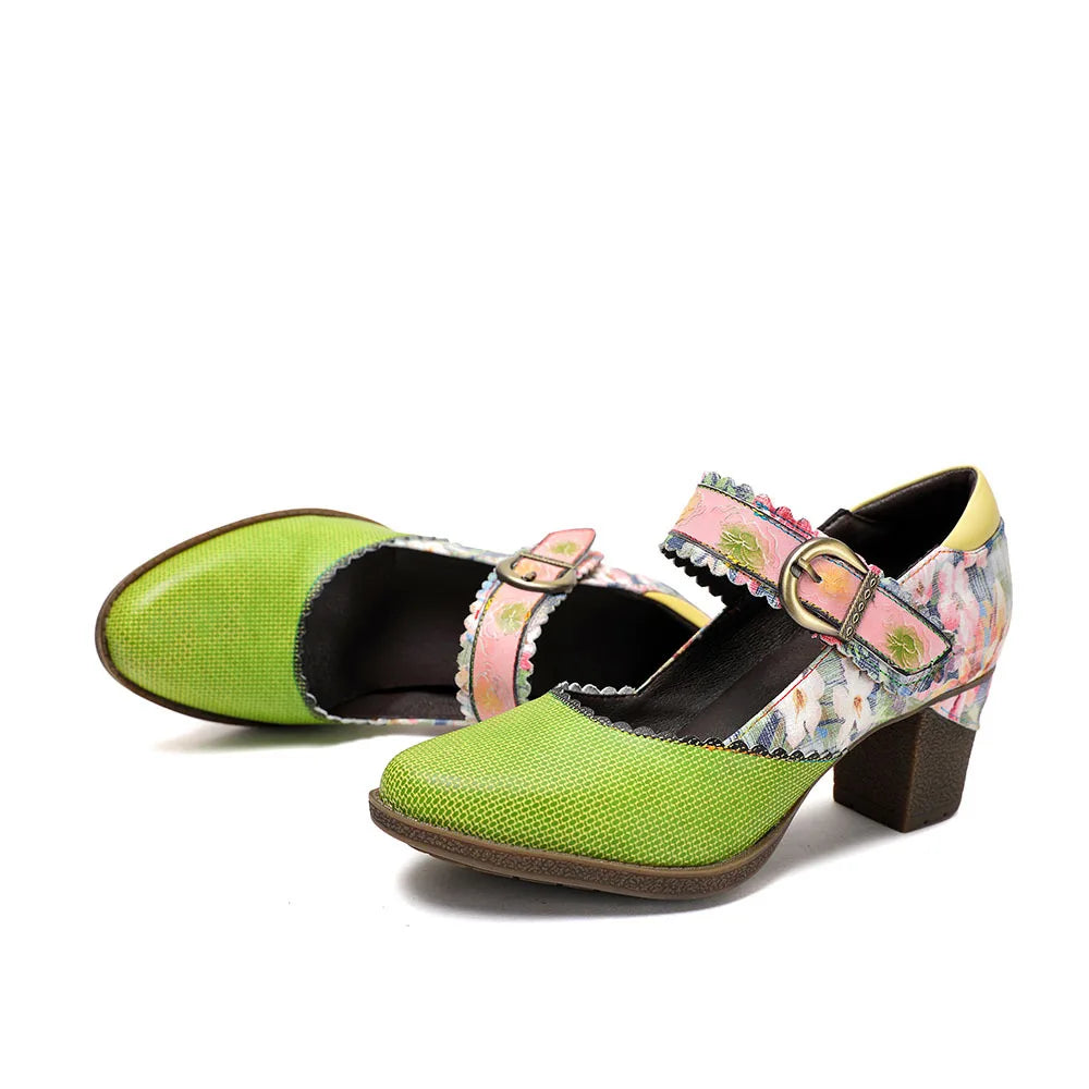 Retro Leather Mary Jane Heels