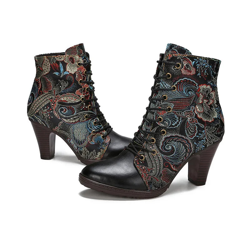 High Heel Retro Chic Boots – Handmade Leather | Mint Crush
