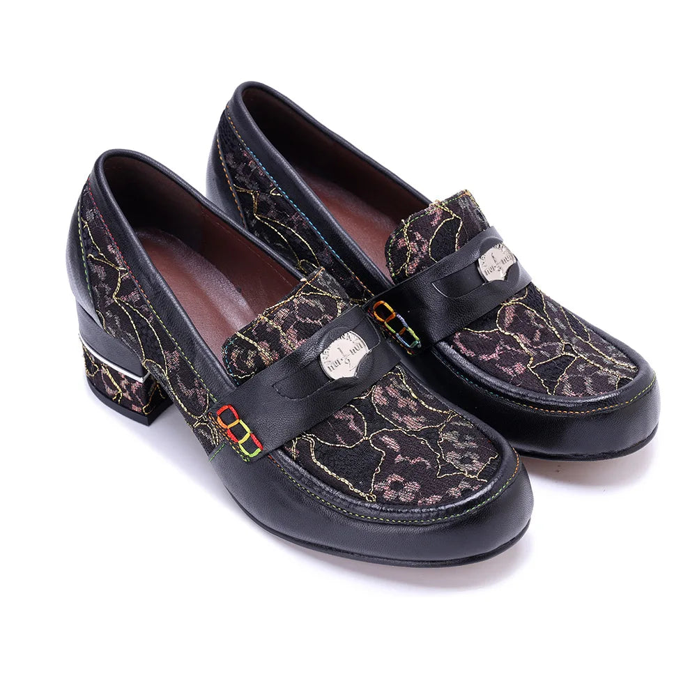 Vintage Leather Block Heel Loafers | Mint Crush