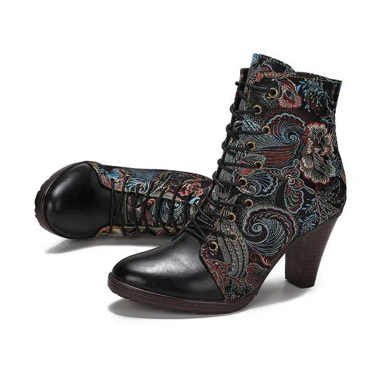 High Heel Retro Chic Boots – Handmade Leather | Mint Crush