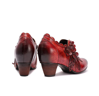 Vintage Blossom Leather Pumps – Retro Handmade Charm | Mint Crush