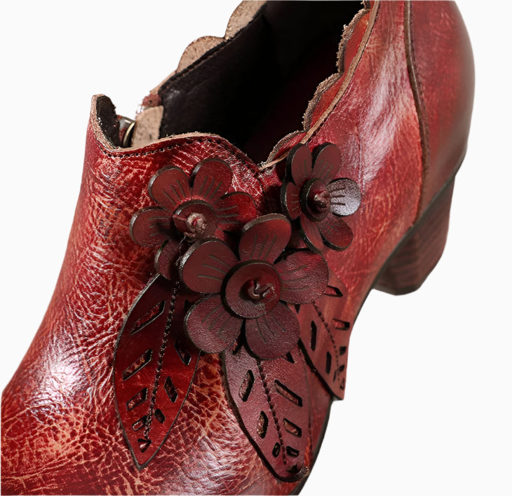 Vintage Blossom Leather Pumps – Retro Handmade Charm | Mint Crush