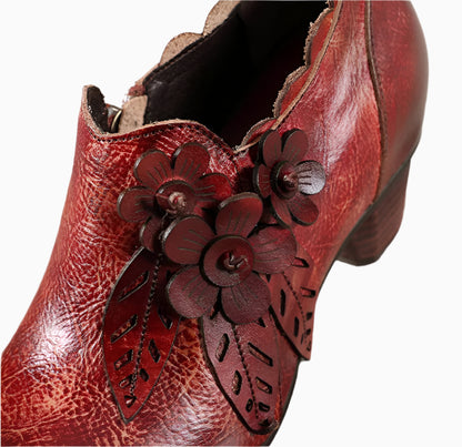 Vintage Blossom Leather Pumps – Retro Handmade Charm | Mint Crush