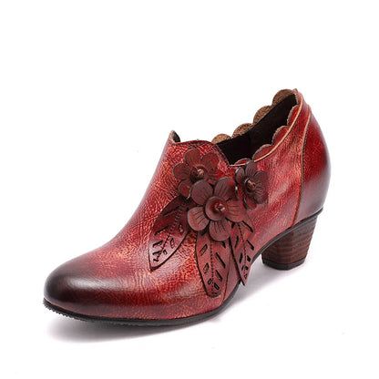 Vintage Blossom Leather Pumps – Retro Handmade Charm | Mint Crush