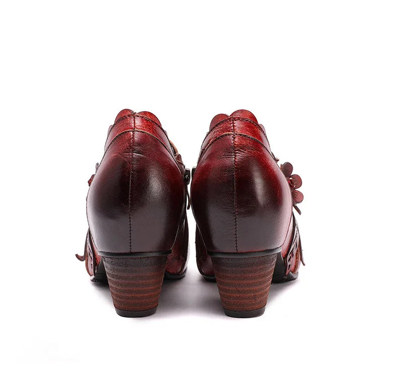 Vintage Blossom Leather Pumps – Retro Handmade Charm | Mint Crush