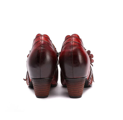 Vintage Blossom Leather Pumps – Retro Handmade Charm | Mint Crush