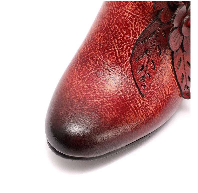 Vintage Blossom Leather Pumps – Retro Handmade Charm | Mint Crush