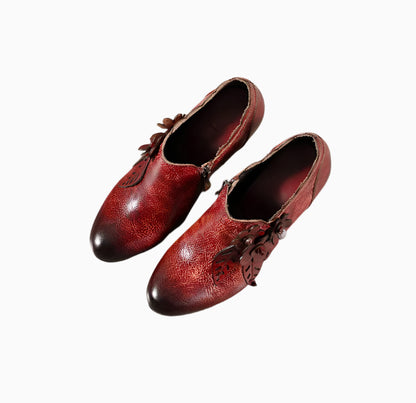 Vintage Blossom Leather Pumps – Retro Handmade Charm | Mint Crush