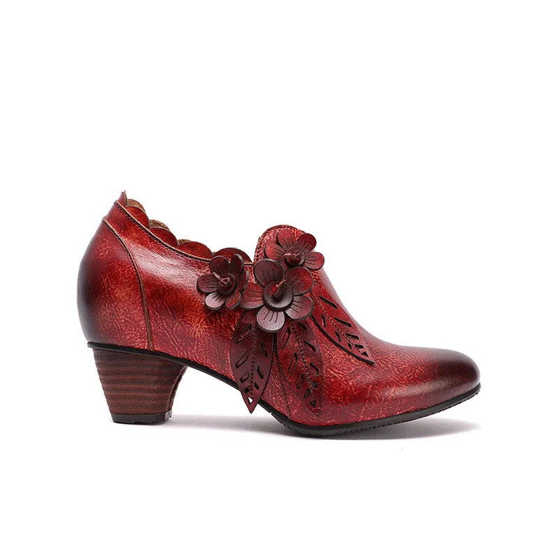 Vintage Blossom Leather Pumps – Retro Handmade Charm | Mint Crush