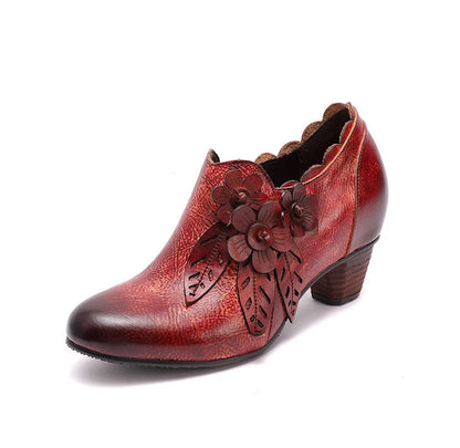 Vintage Blossom Leather Pumps – Retro Handmade Charm | Mint Crush