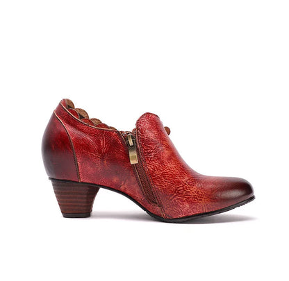 Vintage Blossom Leather Pumps – Retro Handmade Charm | Mint Crush