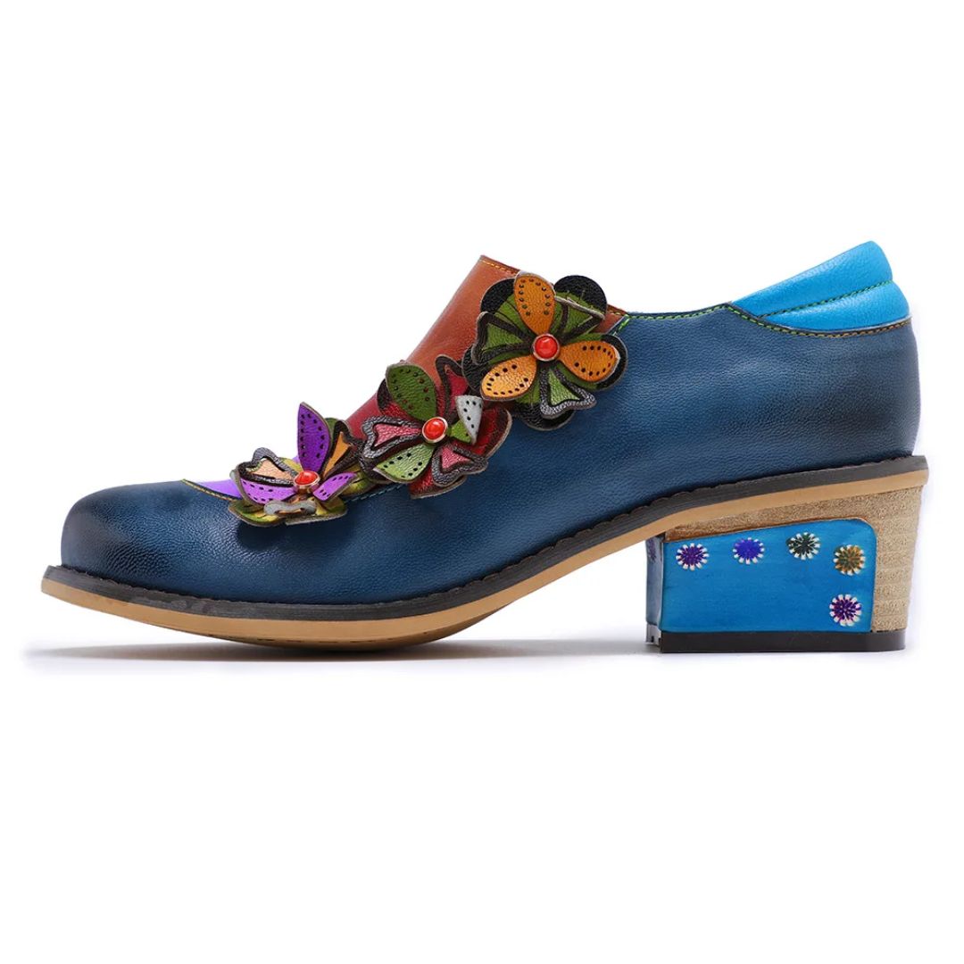 Vintage Parade Leather Pumps – Retro Colorblock Charm | Mint Crush