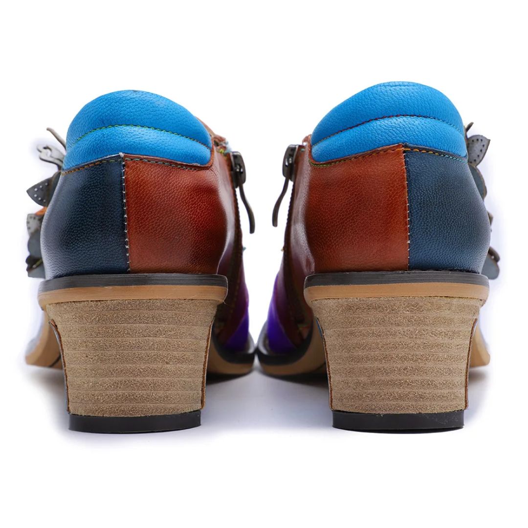 Vintage Parade Leather Pumps – Retro Colorblock Charm | Mint Crush