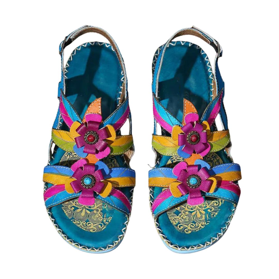 Vintage Flower Leather Sandals – Colorful Retro | Mint Crush