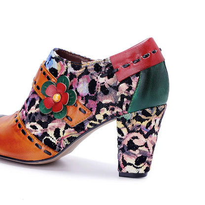 Vintage Bloom Block Heels – Retro Handmade Charm | Mint Crush
