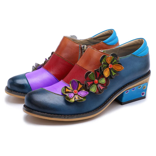Vintage Parade Leather Pumps – Retro Colorblock Charm | Mint Crush