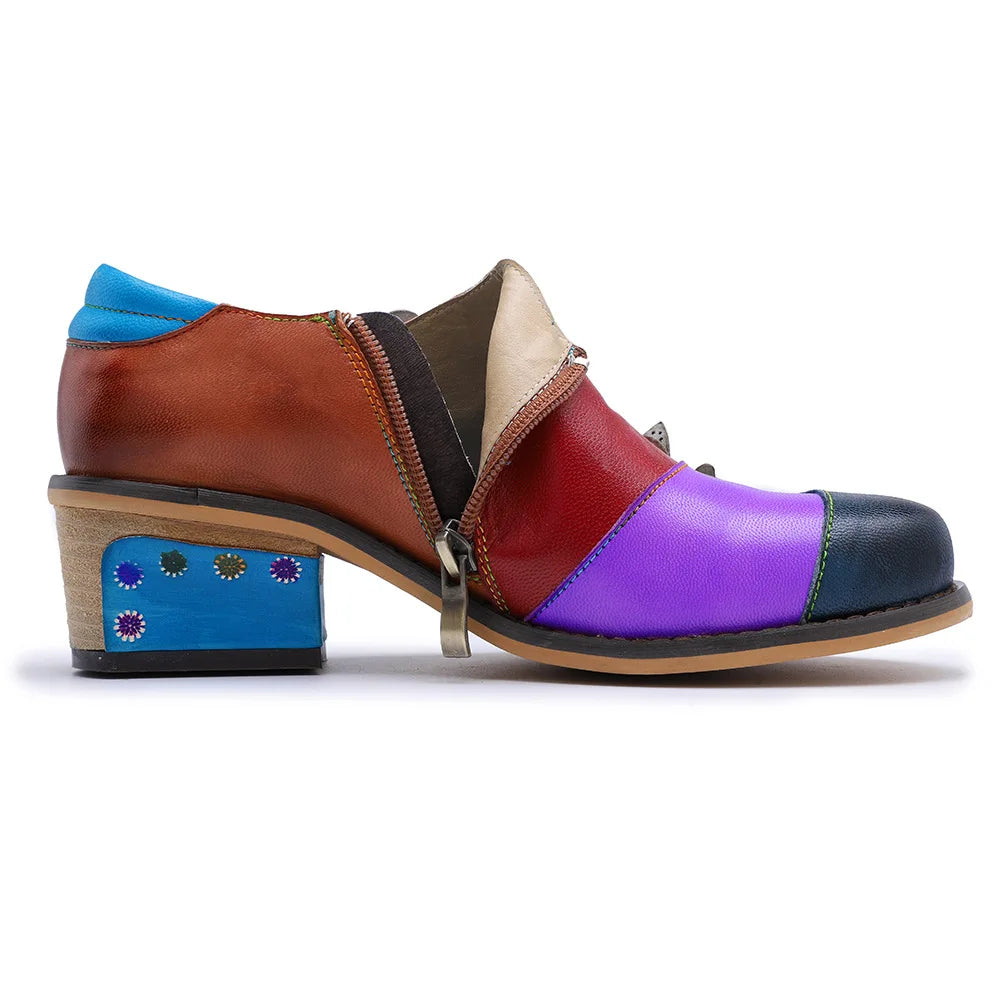 Vintage Parade Leather Pumps – Retro Colorblock Charm | Mint Crush