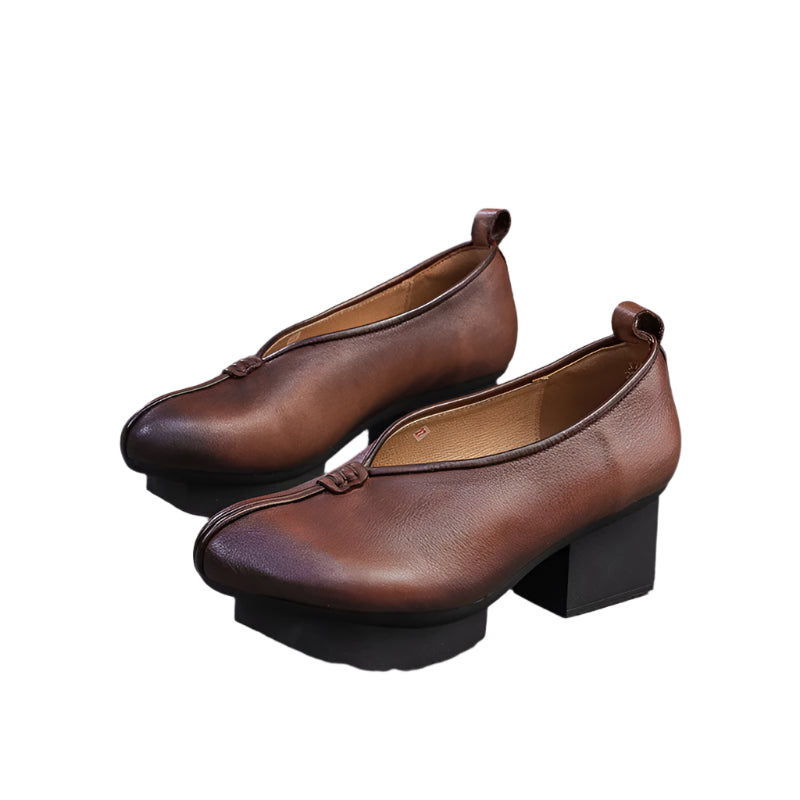 Retro Leather Ballerina Block Heels