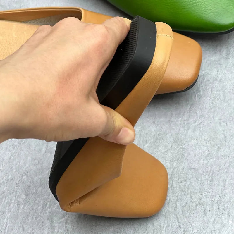 Retro Leather Slip-On Flats –  Minimalist Style