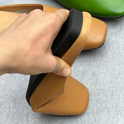 Retro Leather Slip-On Flats –  Minimalist Style