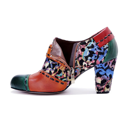 Vintage Bloom Block Heels – Retro Handmade Charm | Mint Crush