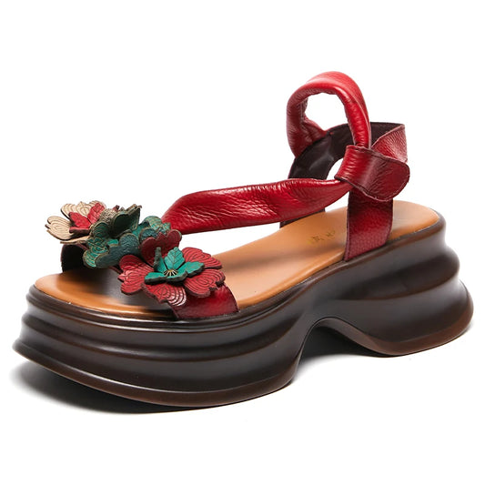 Vintage Petal Platform Sandals – Handmade Leather Retro Style | Mint Crush