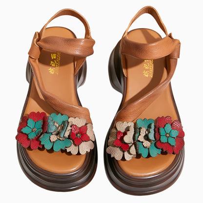 Vintage Petal Platform Sandals – Handmade Leather Retro Style | Mint Crush