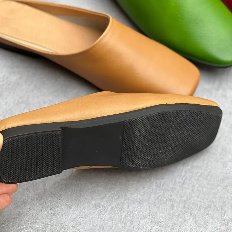 Retro Leather Slip-On Flats –  Minimalist Style
