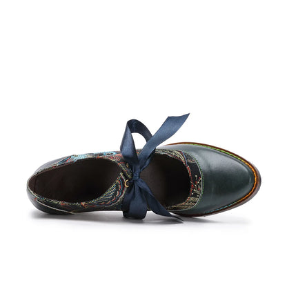Leather T‑Strap Heels – Boho Retro Elegance | Mint Crush