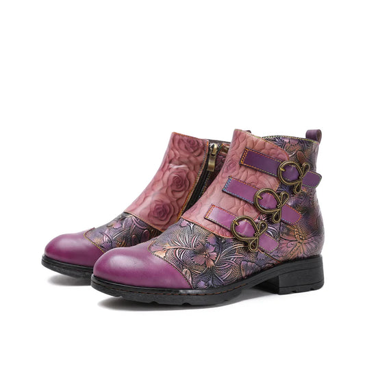 Vintage Rose Buckle Boots – Retro Charm | Mint Crush