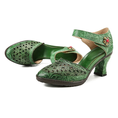 Colorblock Leather Heels – Boho Retro Chic | Mint Crush