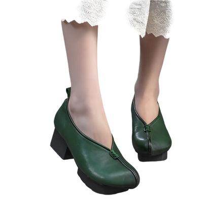 Retro Leather Ballerina Block Heels