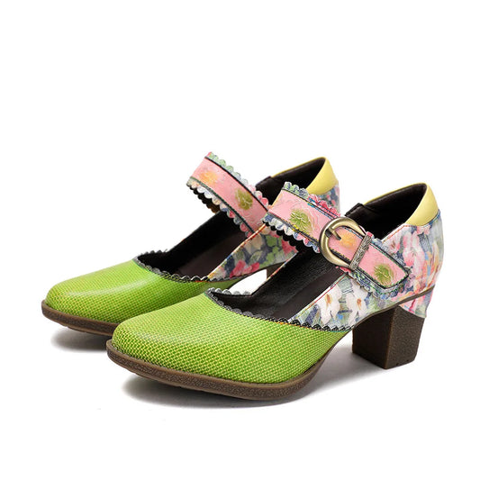 Retro Leather Mary Jane Heels