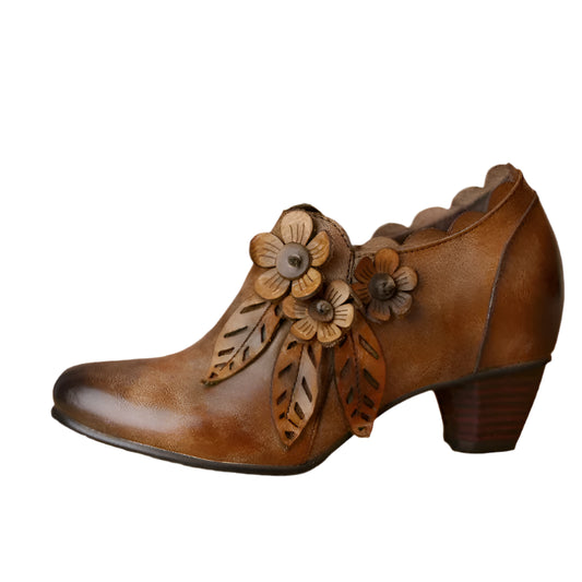 Vintage Blossom Leather Pumps – Retro Handmade Charm | Mint Crush