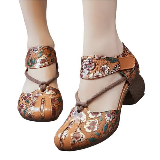 Retro Low Heel Leather Ballet Pumps – Handmade Comfort | Mint Crush