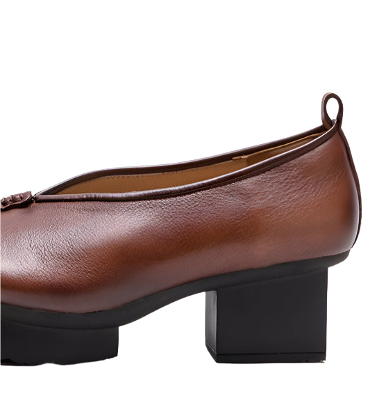 Retro Leather Ballerina Block Heels