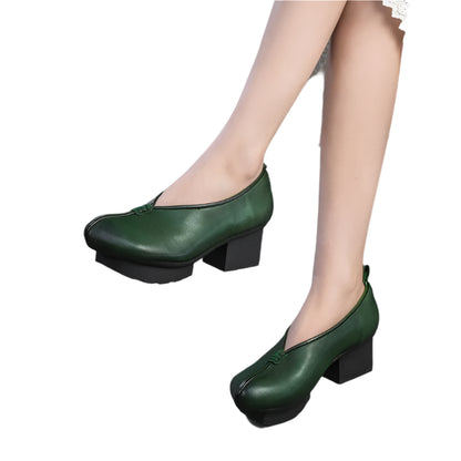 Retro Leather Ballerina Block Heels