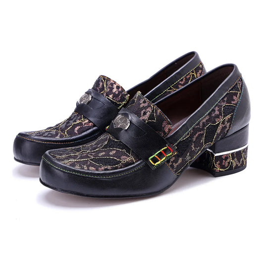 Vintage Leather Block Heel Loafers | Mint Crush