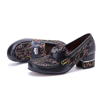 Vintage Leather Block Heel Loafers | Mint Crush