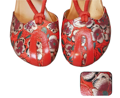 Retro Low Heel Leather Ballet Pumps – Handmade Comfort | Mint Crush