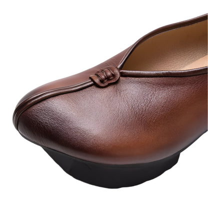 Retro Leather Ballerina Block Heels