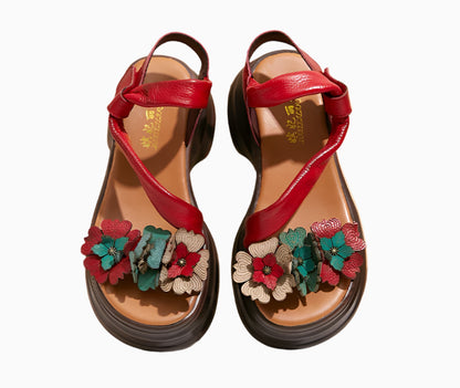Vintage Petal Platform Sandals – Handmade Leather Retro Style | Mint Crush