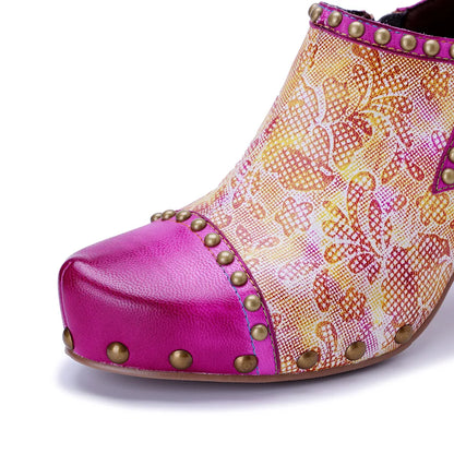 Pink Leather Block Heels Handmade Retro Glam | Mint Crush